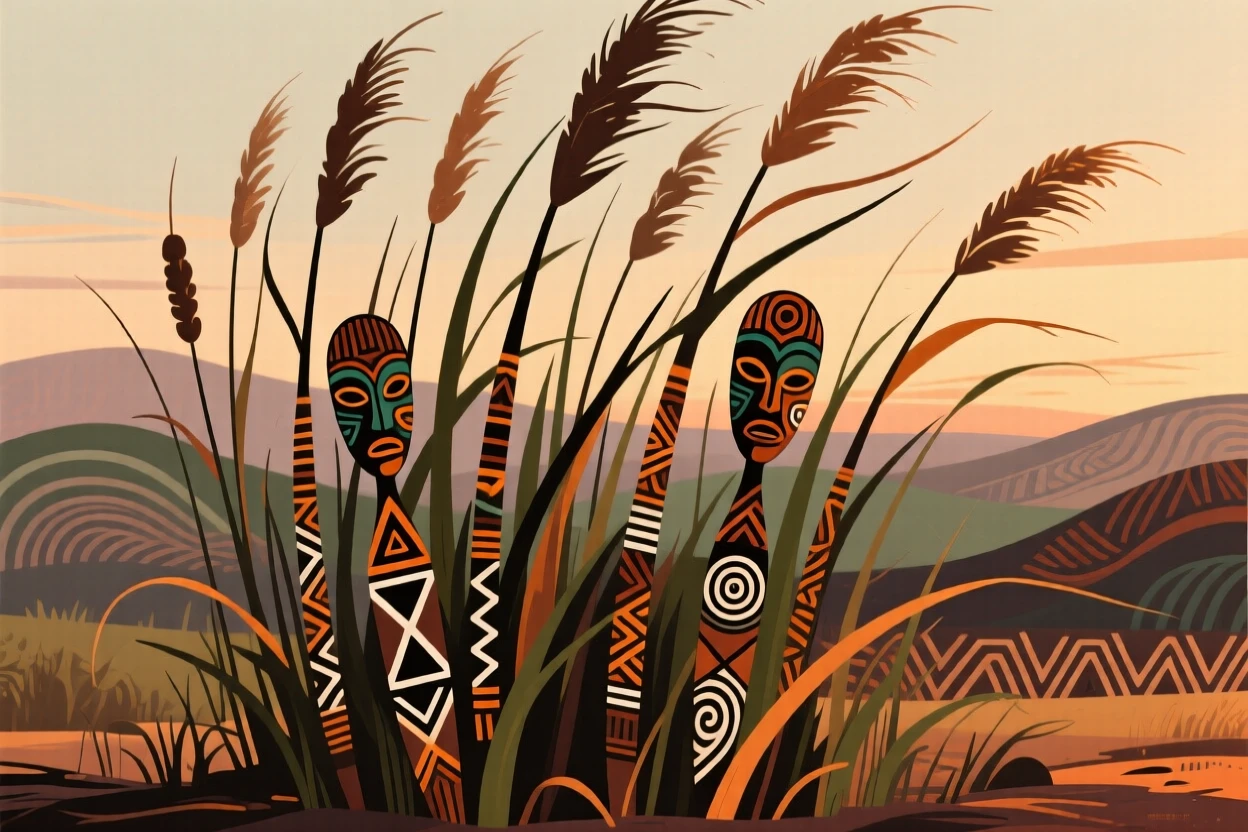 A thicket of wild reeds swaying gently in the evening breeze.
