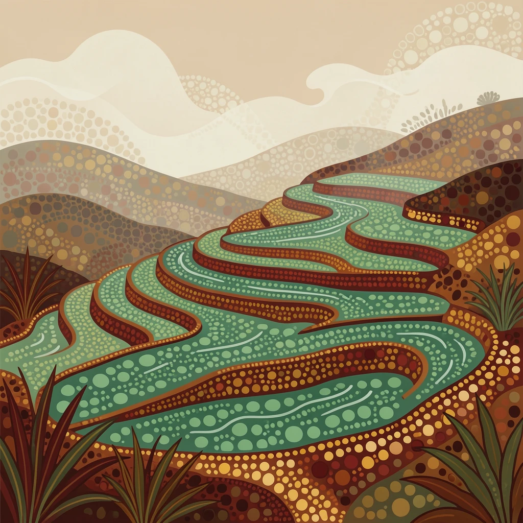 An emerald rice terrace shrouded in morning mist