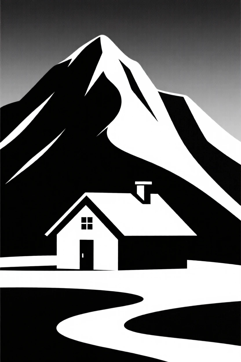 A lone cabin nestled at the base of a mountain.