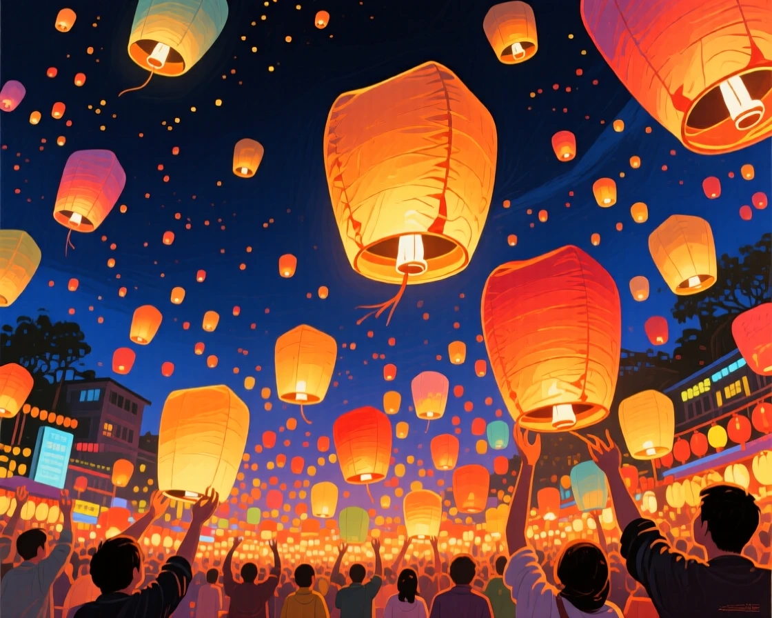 A lantern festival in Taiwan where thousands of glowing paper lanterns rise together into the night sky