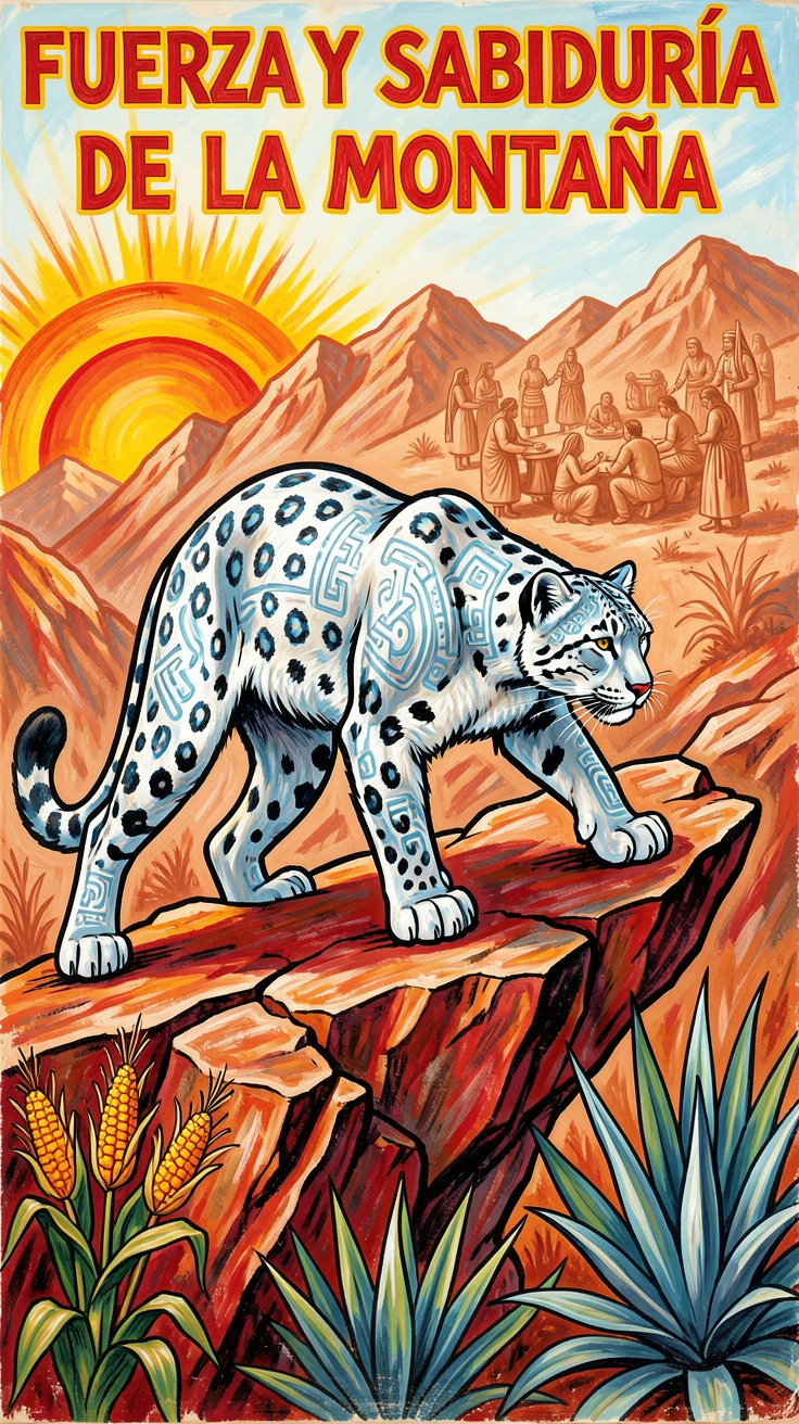 A snow leopard prowling along a rocky mountain ledge