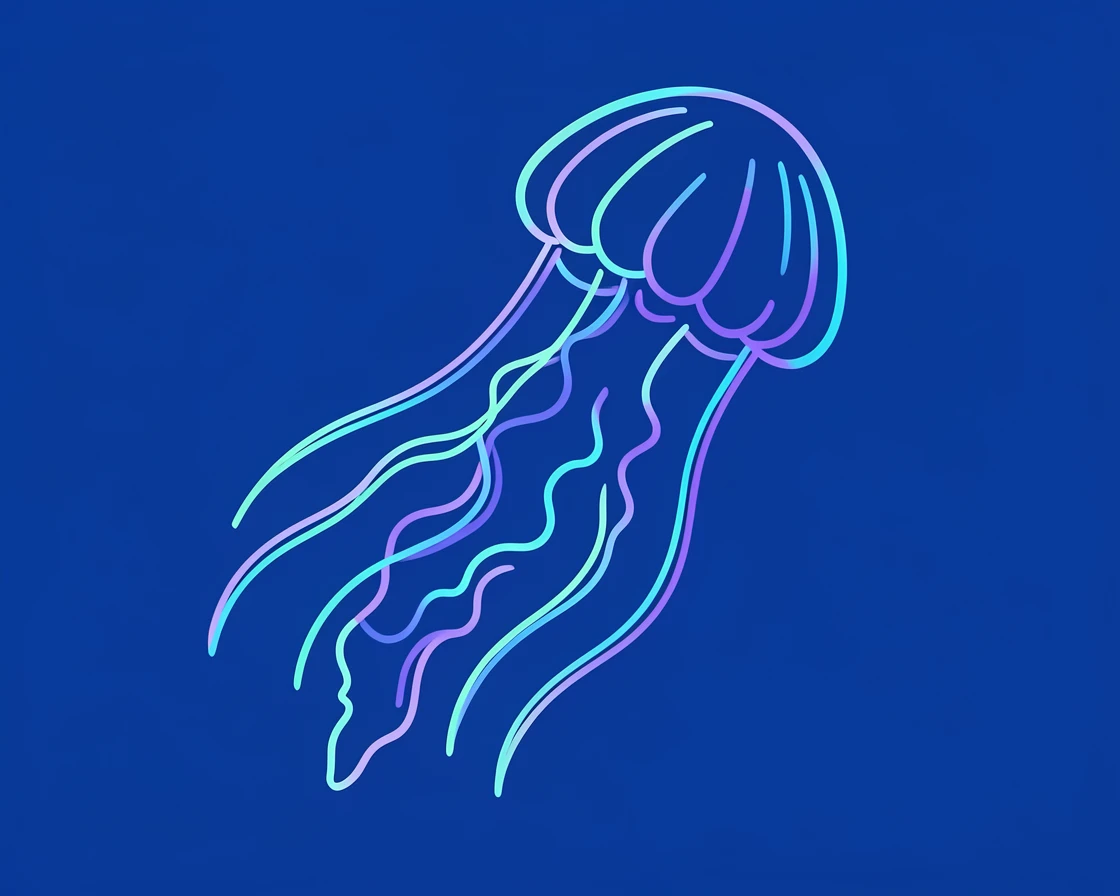 A jellyfish drifting gracefully through deep blue ocean water, tentacles trailing.