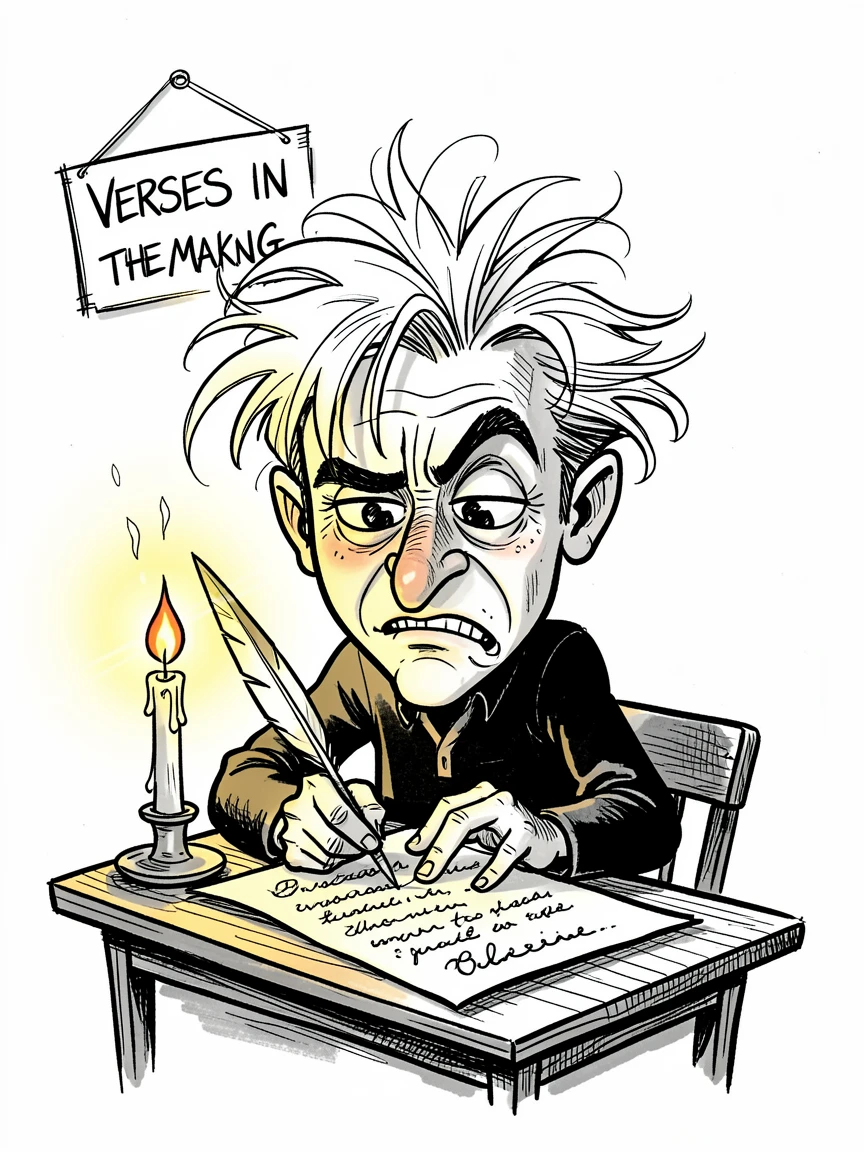 [People Portraits & Characters] Portrait of a passionate poet scribbling verses by candlelight, full of personality and charm