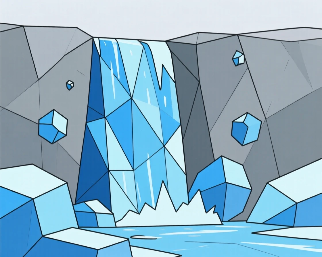 A frozen waterfall encased in blue ice