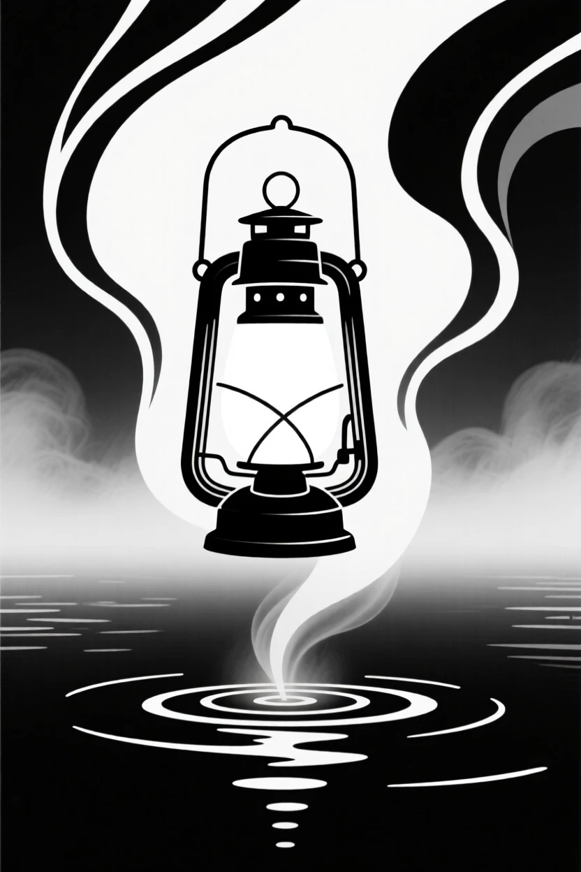 An enchanted lantern floating above a misty lake.