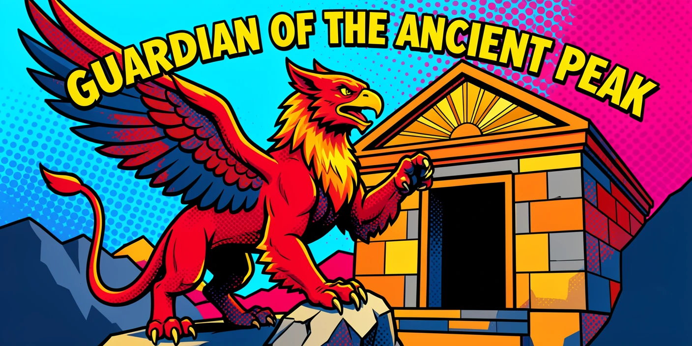 A majestic griffin guarding an ancient mountain temple