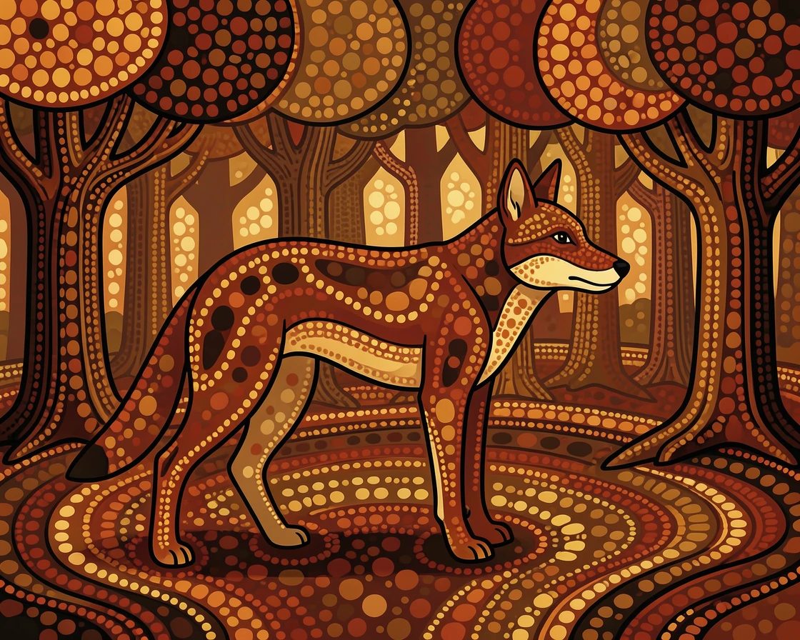 A wild dog pausing at the edge of a forest
