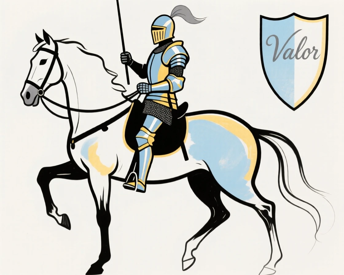 A knight in armor on horseback