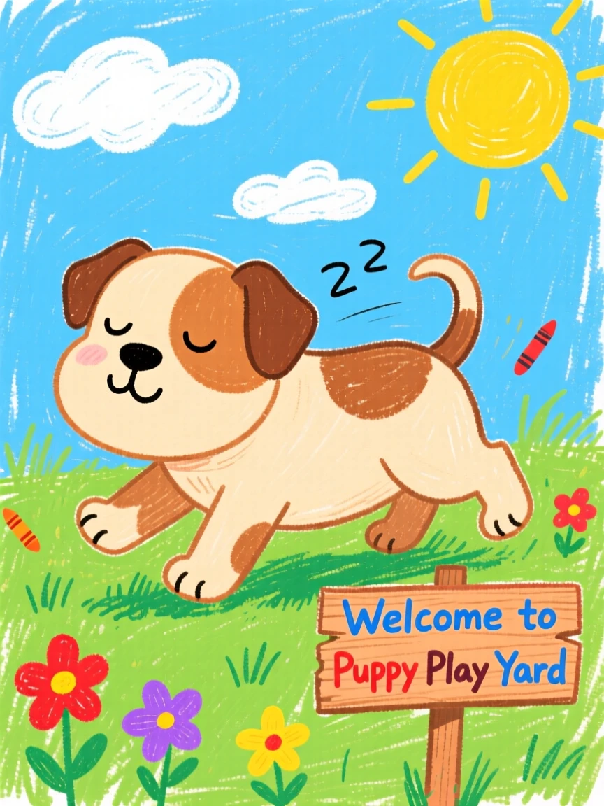 A sleepy bulldog puppy chasing its tail in a sunny backyard.