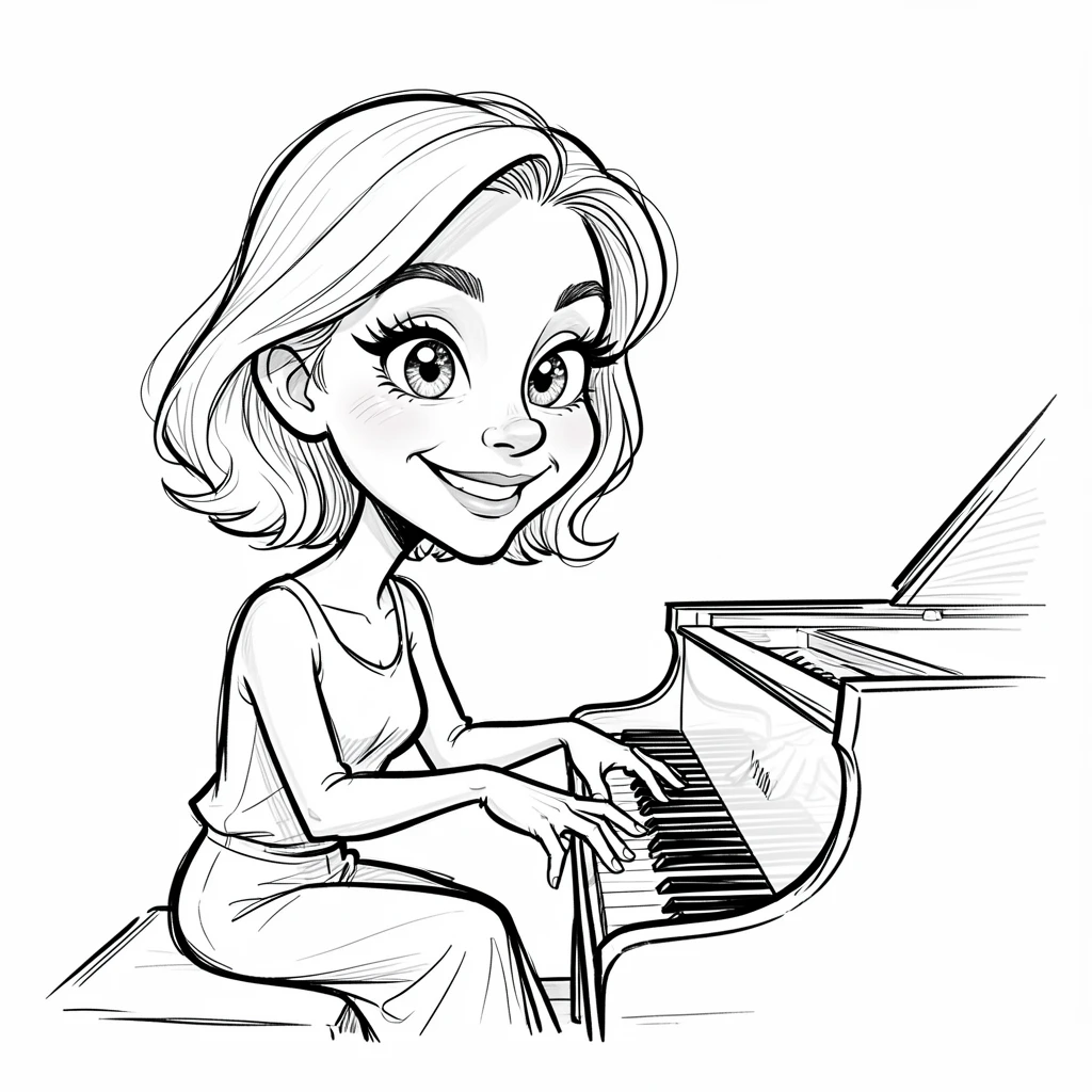 [People Portraits & Characters] Portrait of a graceful pianist with fingers dancing across the keys, full of personality and charm