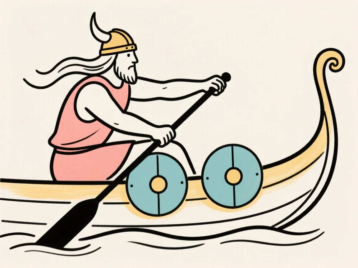 A viking rowing a longship