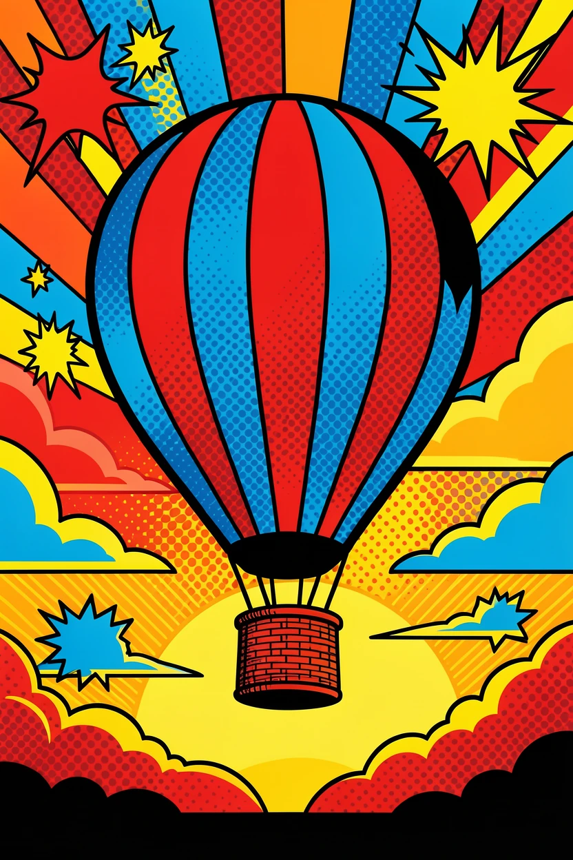 A hot air balloon silhouetted against an elaborate dawn sky