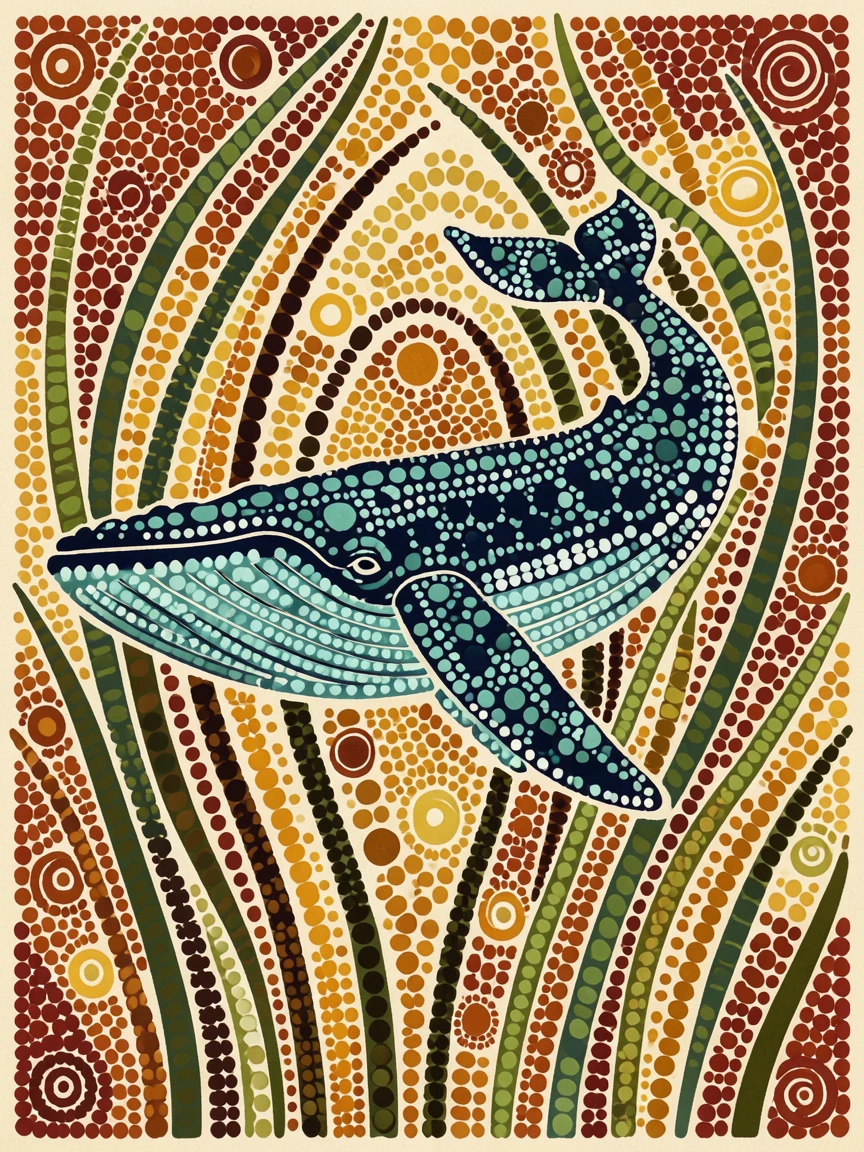 A humpback whale hidden among swaying sea grass