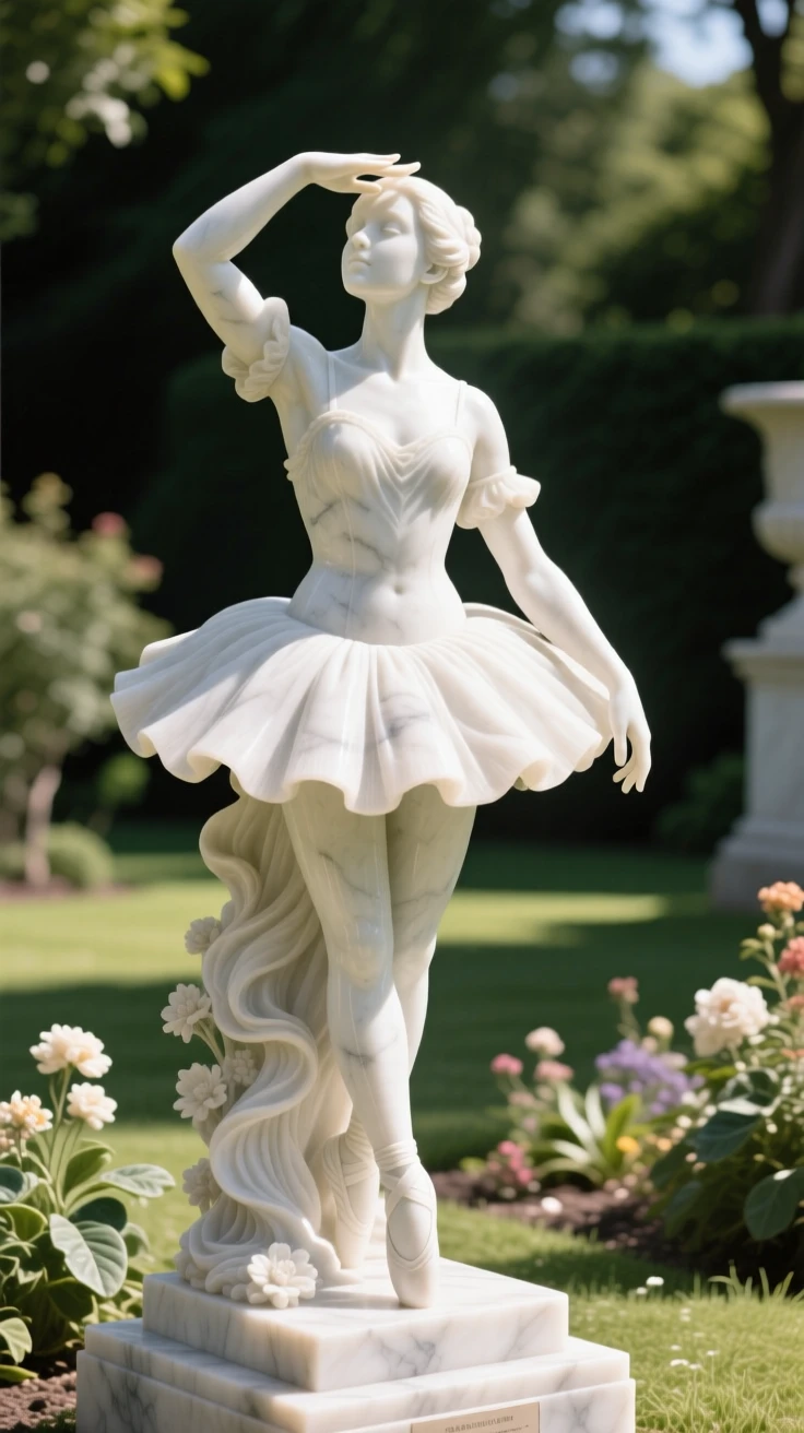 A tender portrait of a graceful ballerina, shielding their eyes from the sun, in a sunlit garden, evoking warmth and humanity
