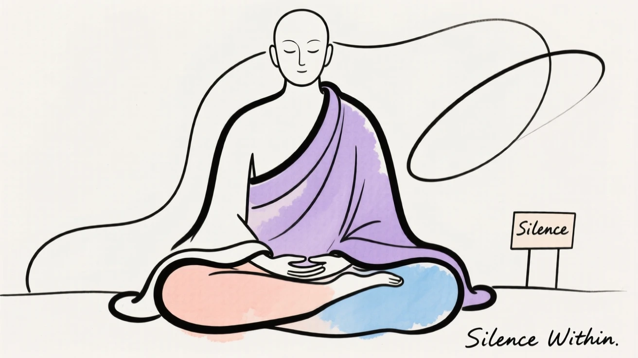 A monk meditating in silence