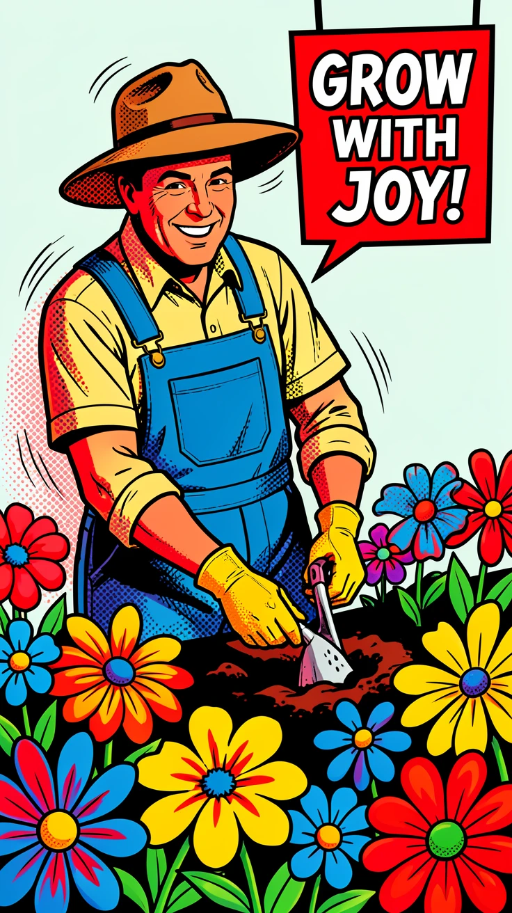 A gardener tending a lively flower bed