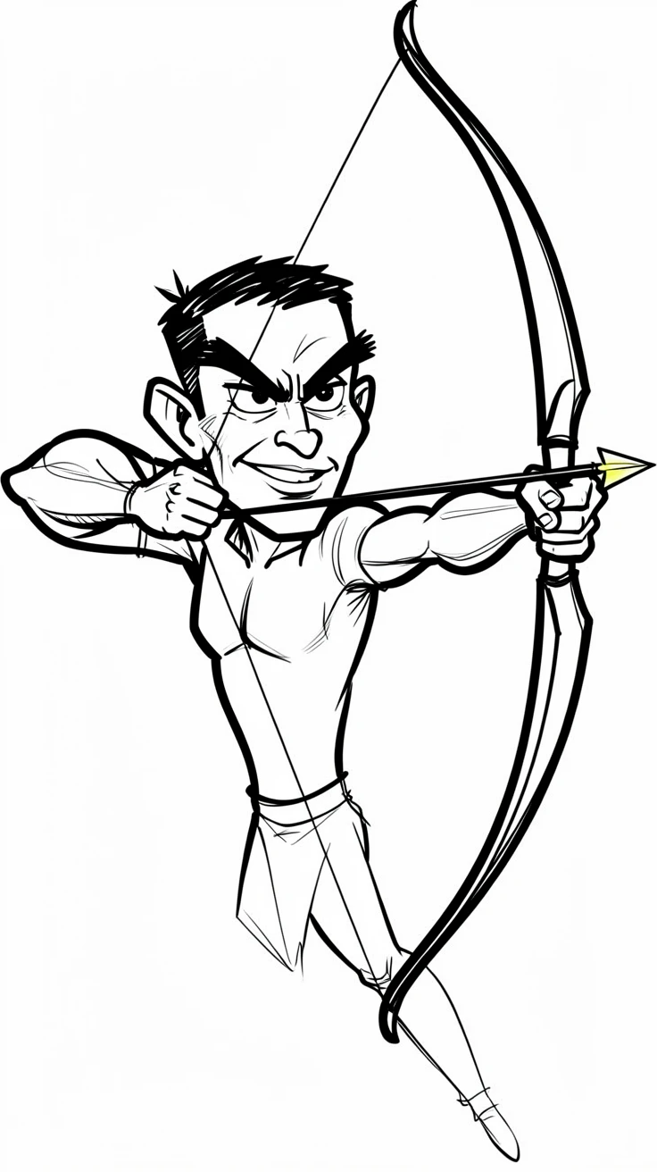 [People Portraits & Characters] Portrait of a proud archer drawing back a bow with laser focus, full of personality and charm