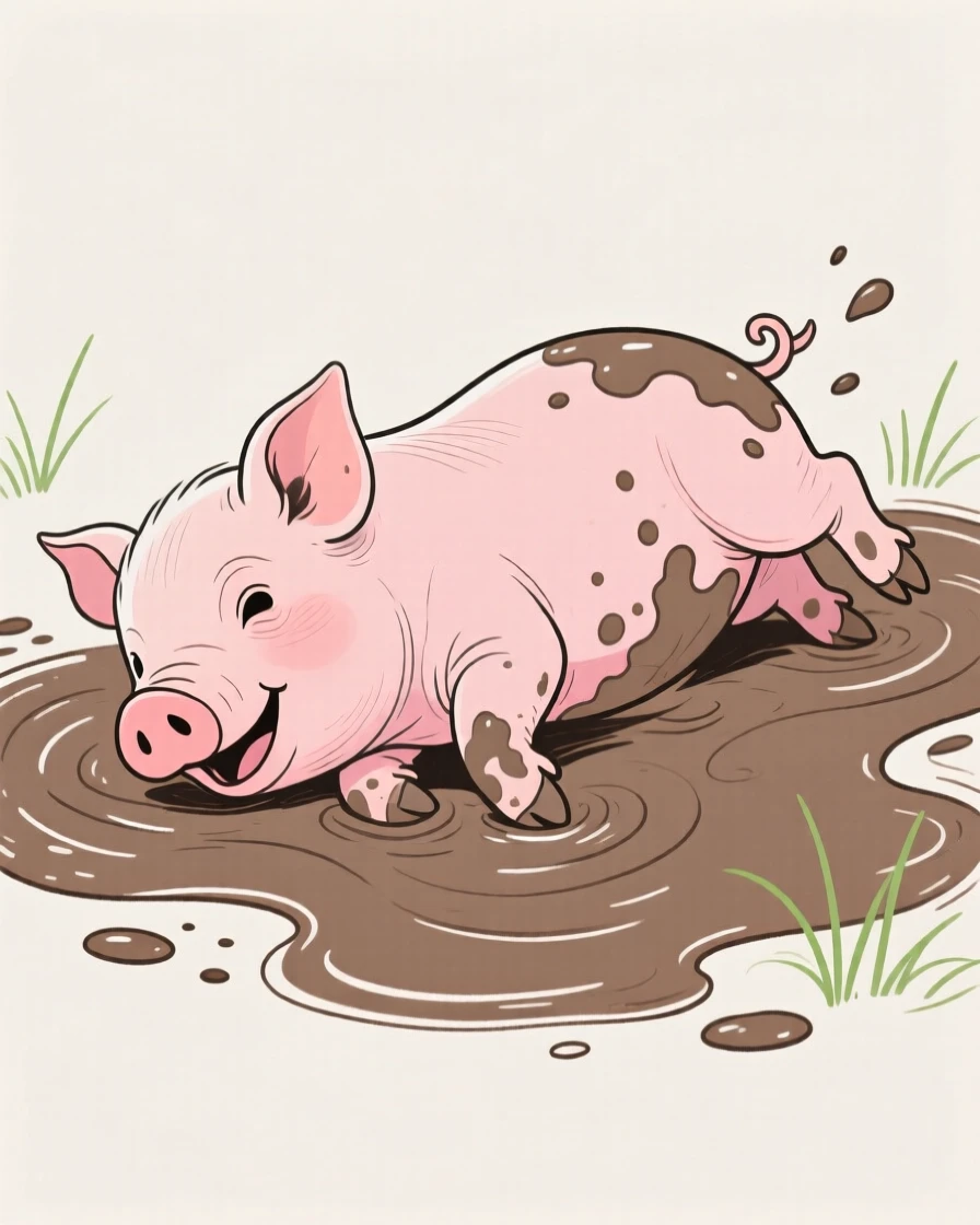 A piglet rolling in mud.