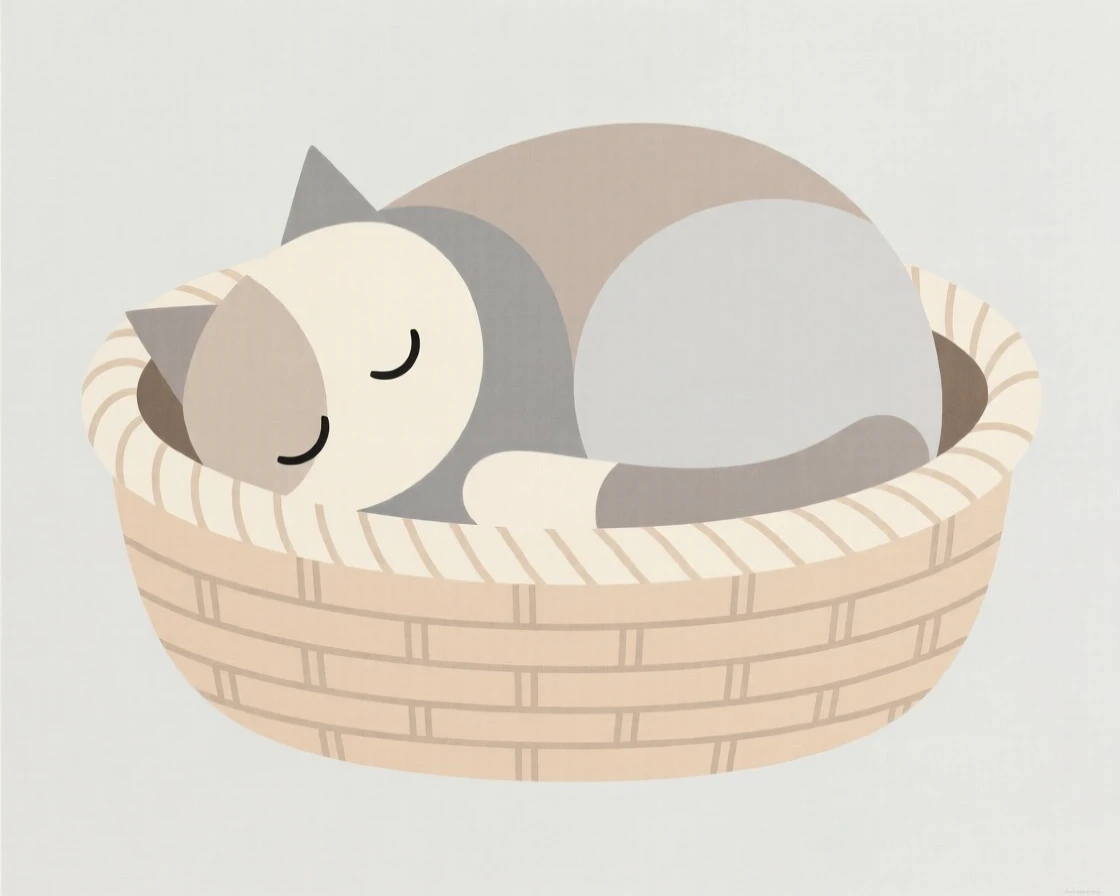 A sleepy kitten curled up in a wool basket
