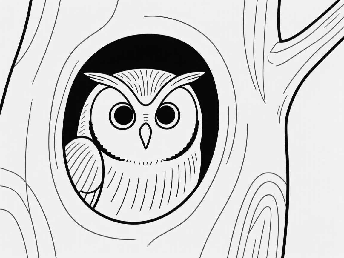 A screech owl peeking out from a tree hollow