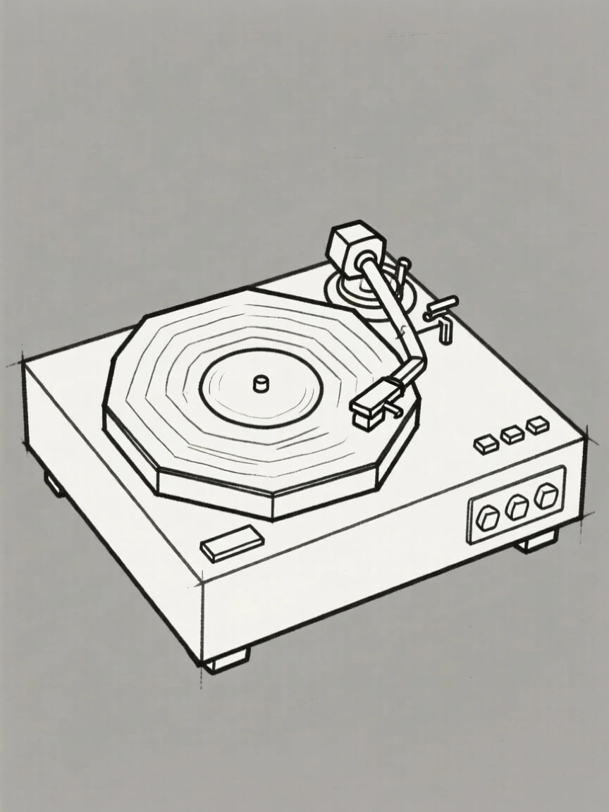 A vintage record player with a spinning vinyl disc