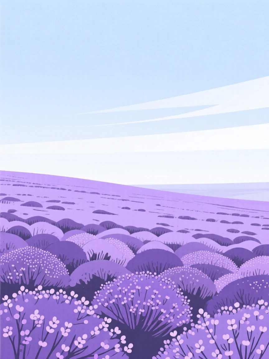 A vast field of purple heather stretching to the horizon under a wide open sky.