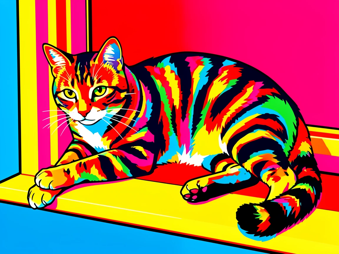 Tabby cat stretching on a sunny windowsill