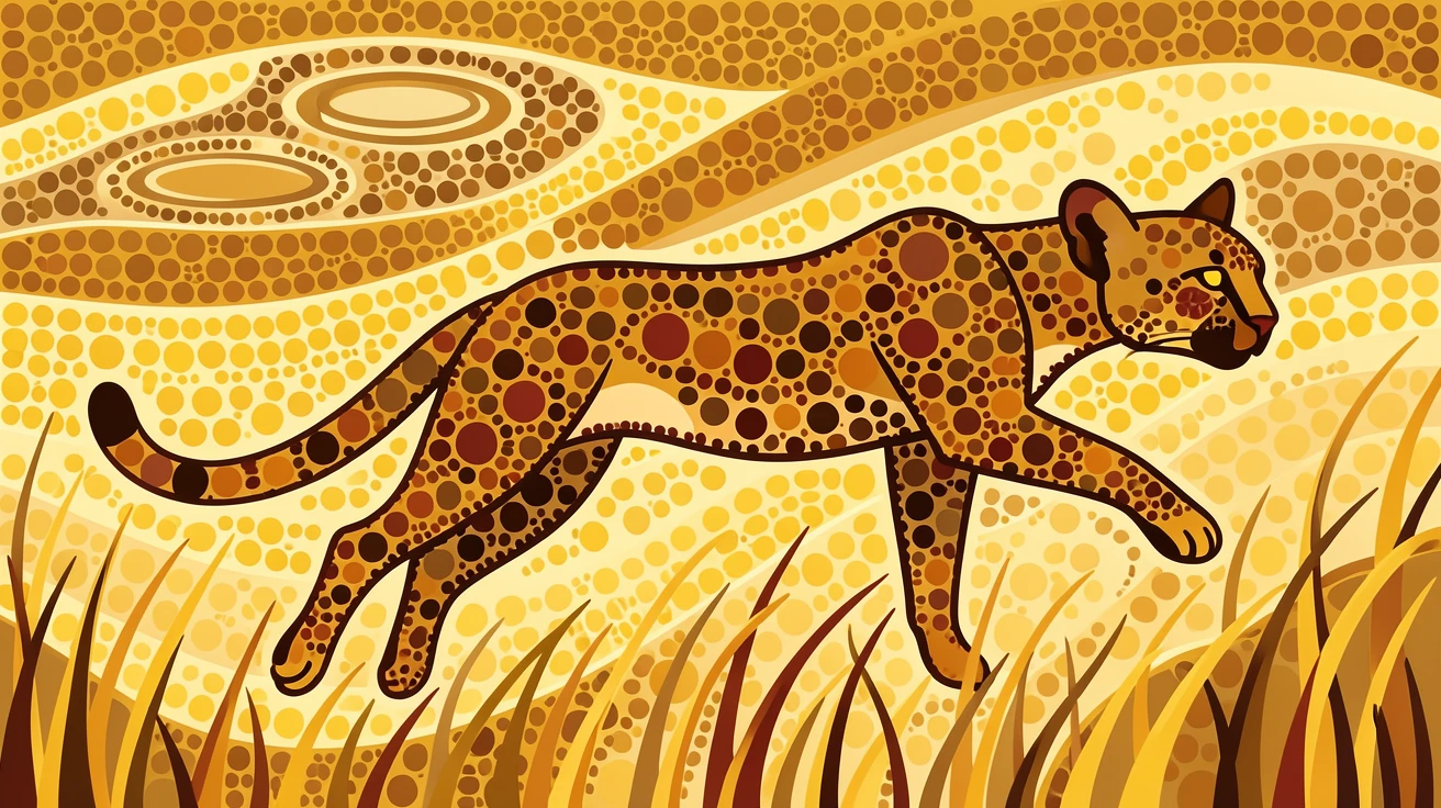 A cougar bounding across a golden meadow
