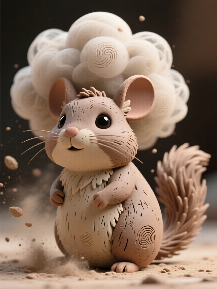 A chinchilla mid-dust-bath, fur puffed into a perfect cloud