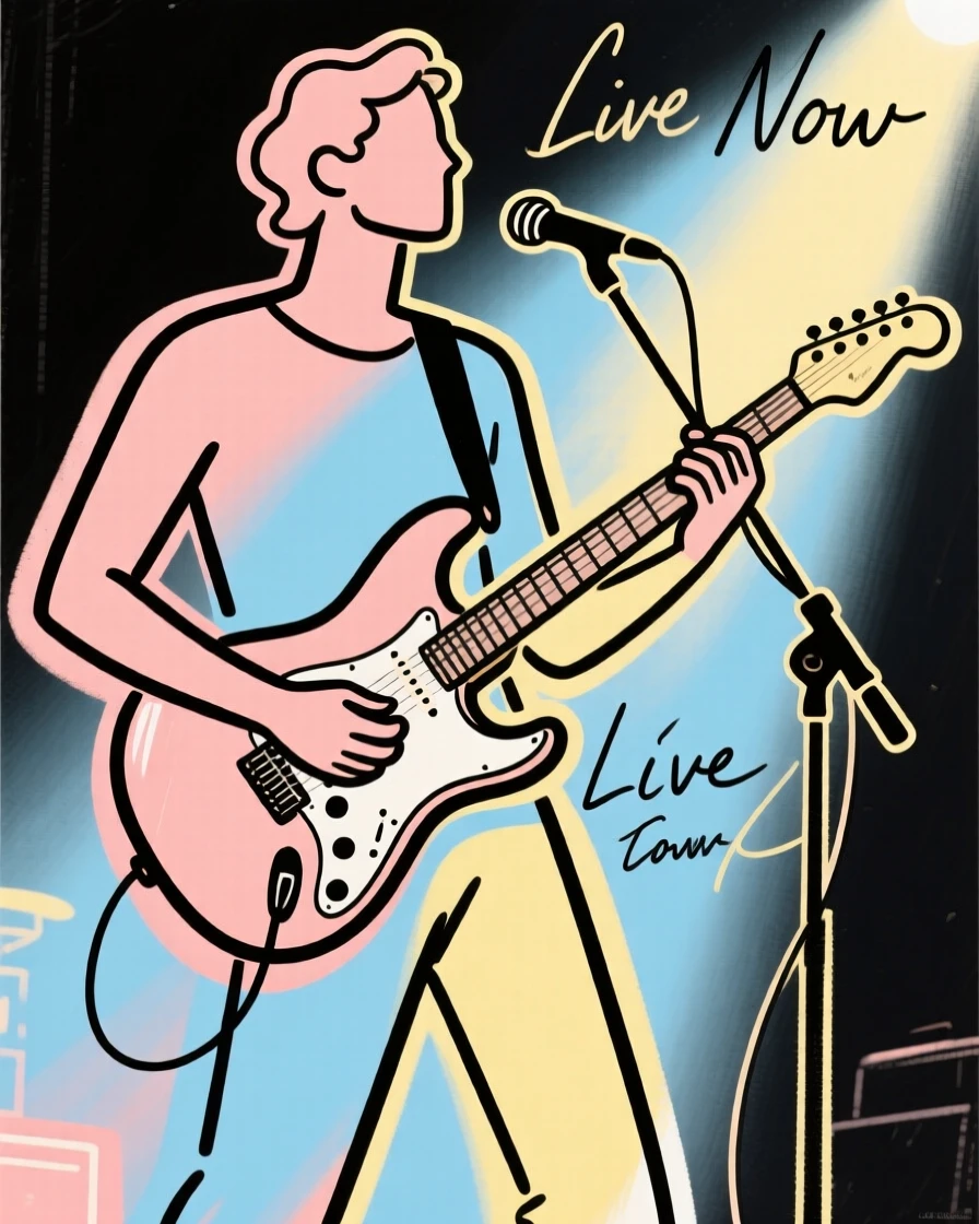 A guitarist strumming on stage