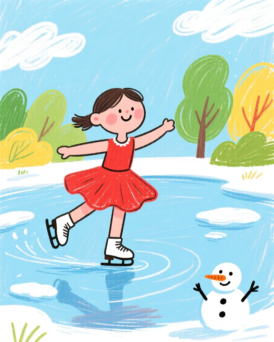 A figure skater gliding gracefully across a frozen pond.