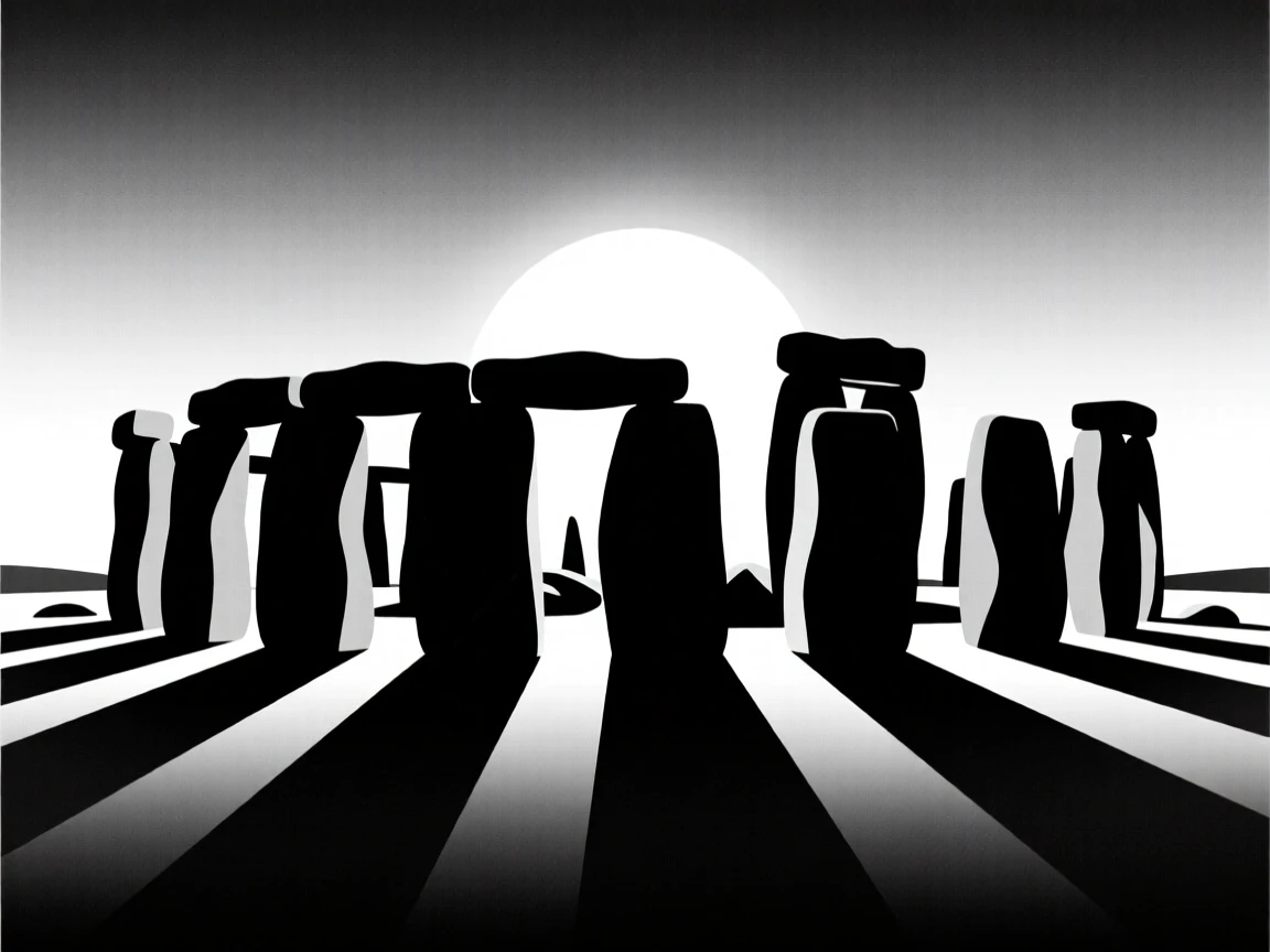 Stonehenge silhouetted at dawn.