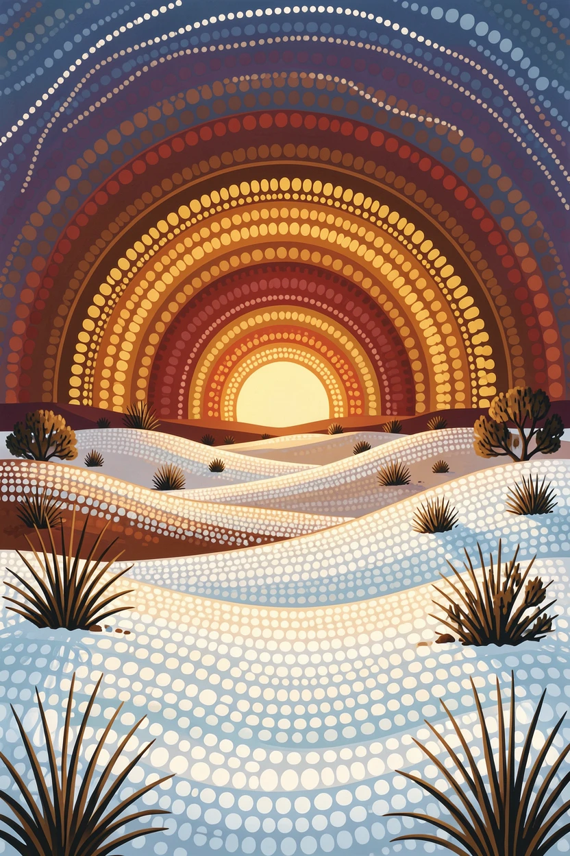 A glowing desert sunset after a fresh snowfall