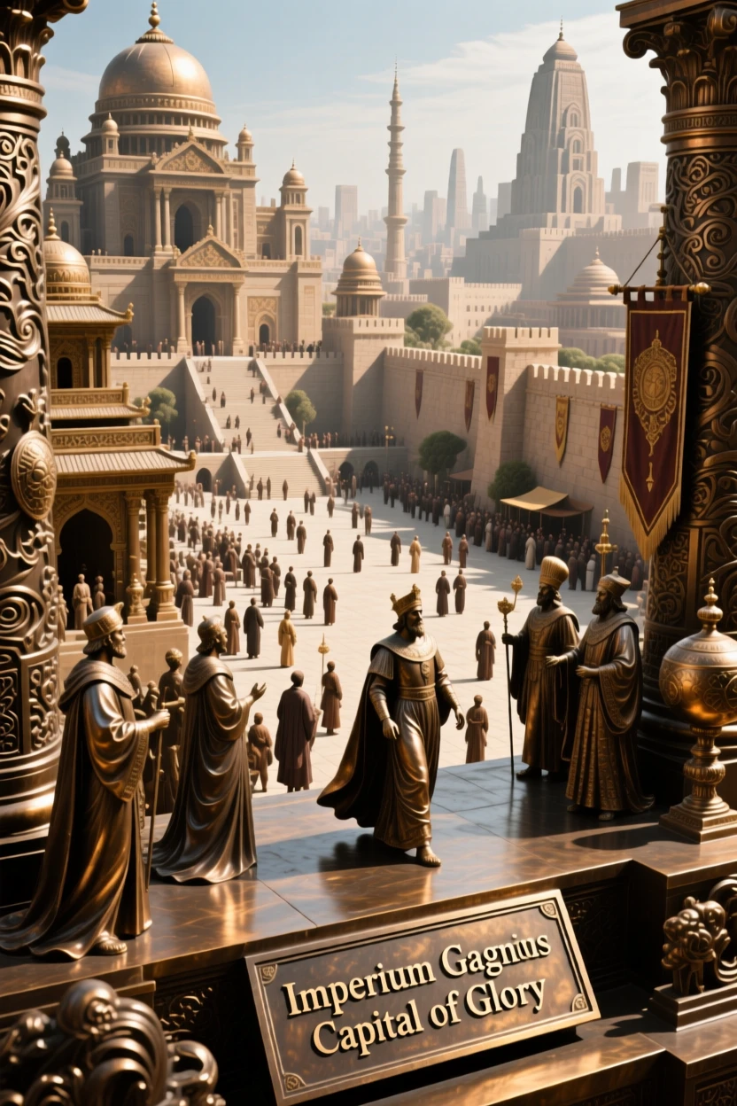 A great empire's capital city at the height of its glory, with rich period detail and grandeur, evoking legend and timeless drama
