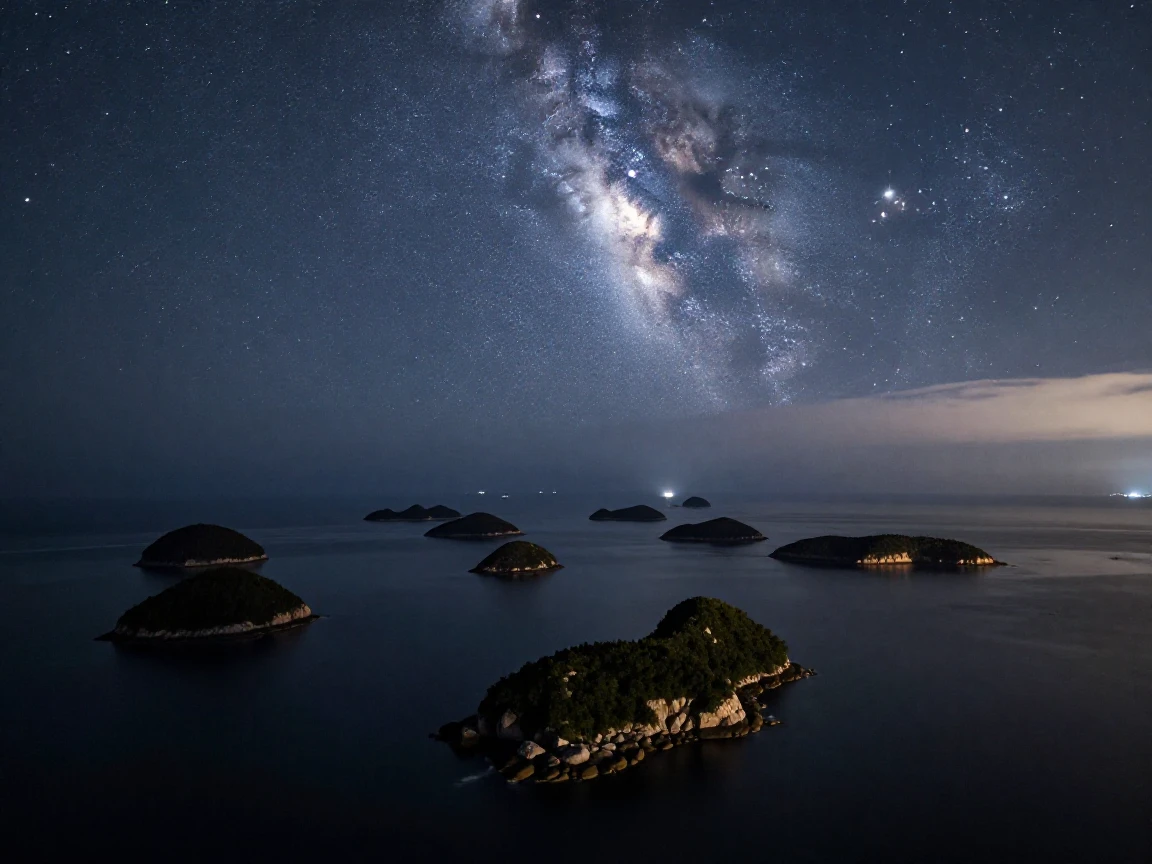 A vast archipelago of islands shimmering beneath a canopy of stars