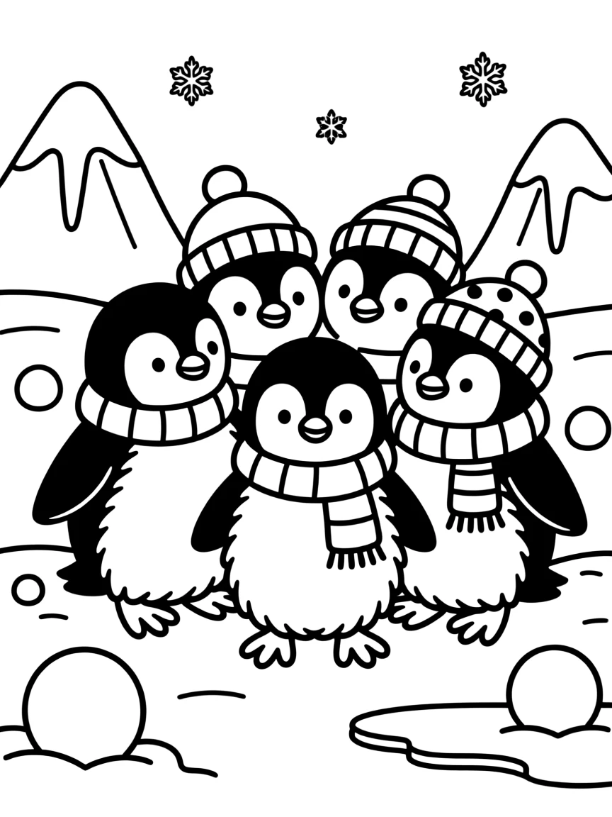 A group of baby penguins huddling together for warmth