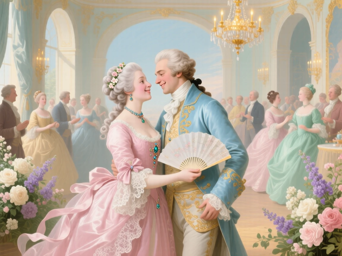 A couple sharing a secret smile across a crowded ballroom  
