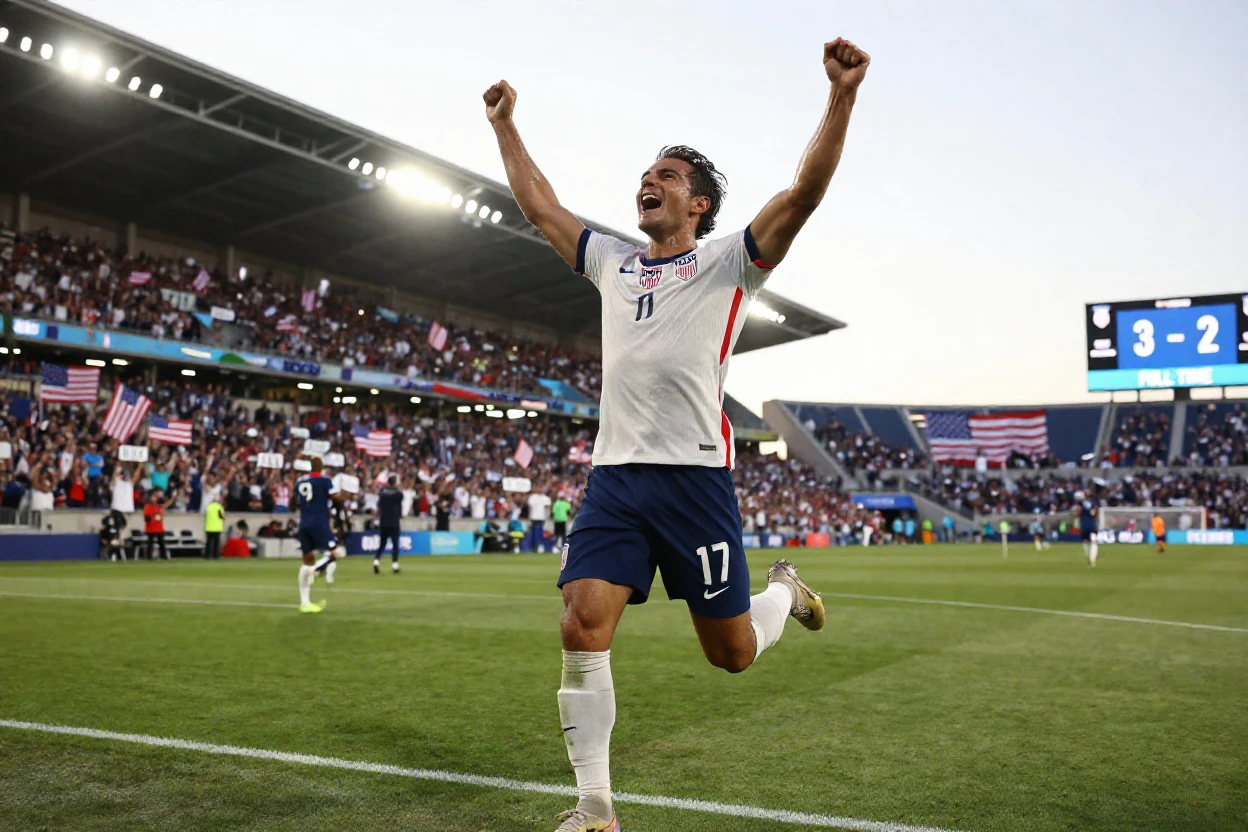 A soccer player celebrating a winning goal