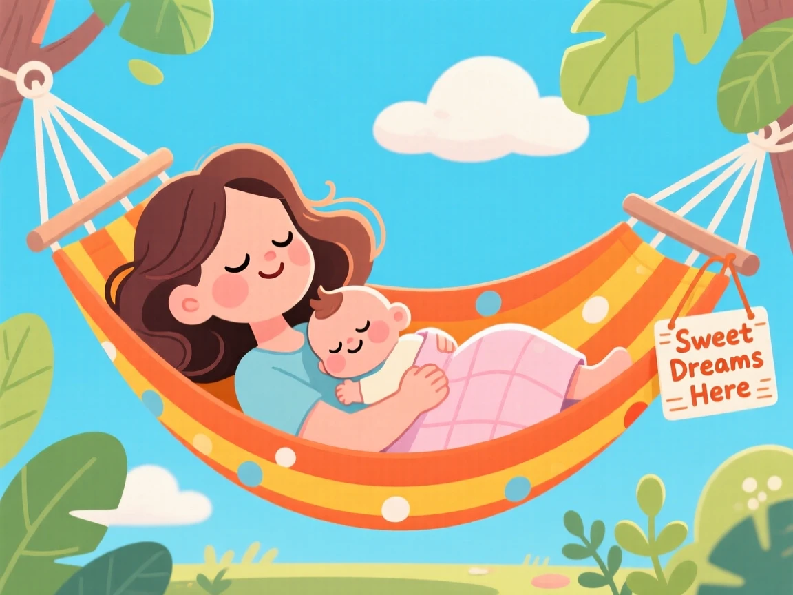 A mother and her baby napping together in a hammock.