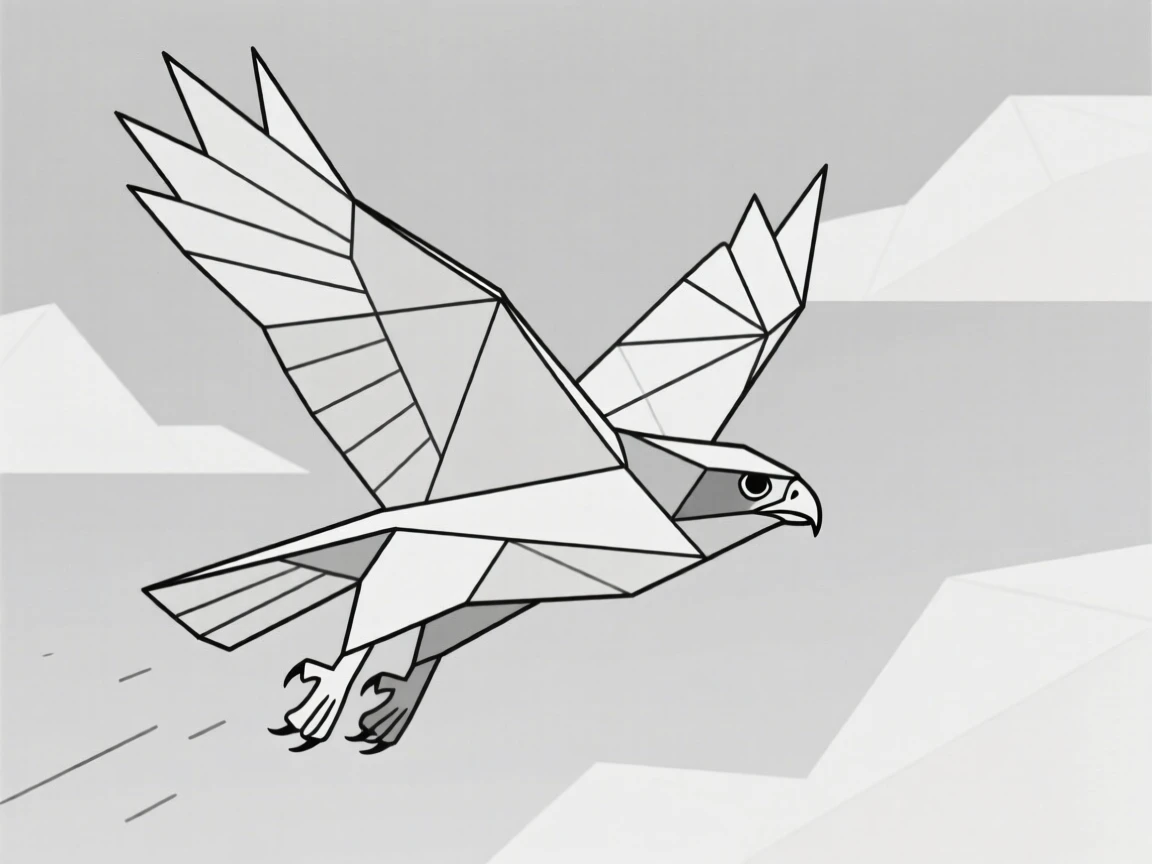 A falcon diving steeply through the sky