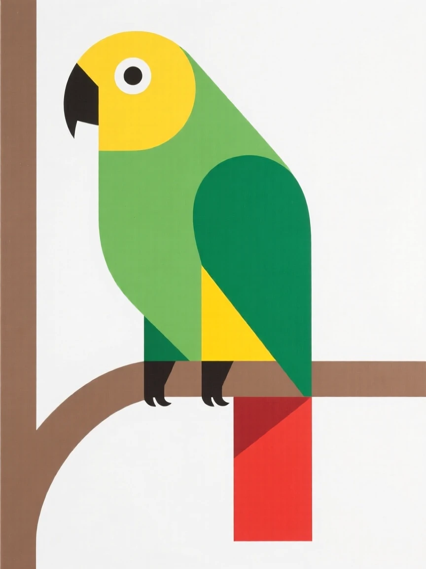 A parrot with vibrant feathers on a tree branch