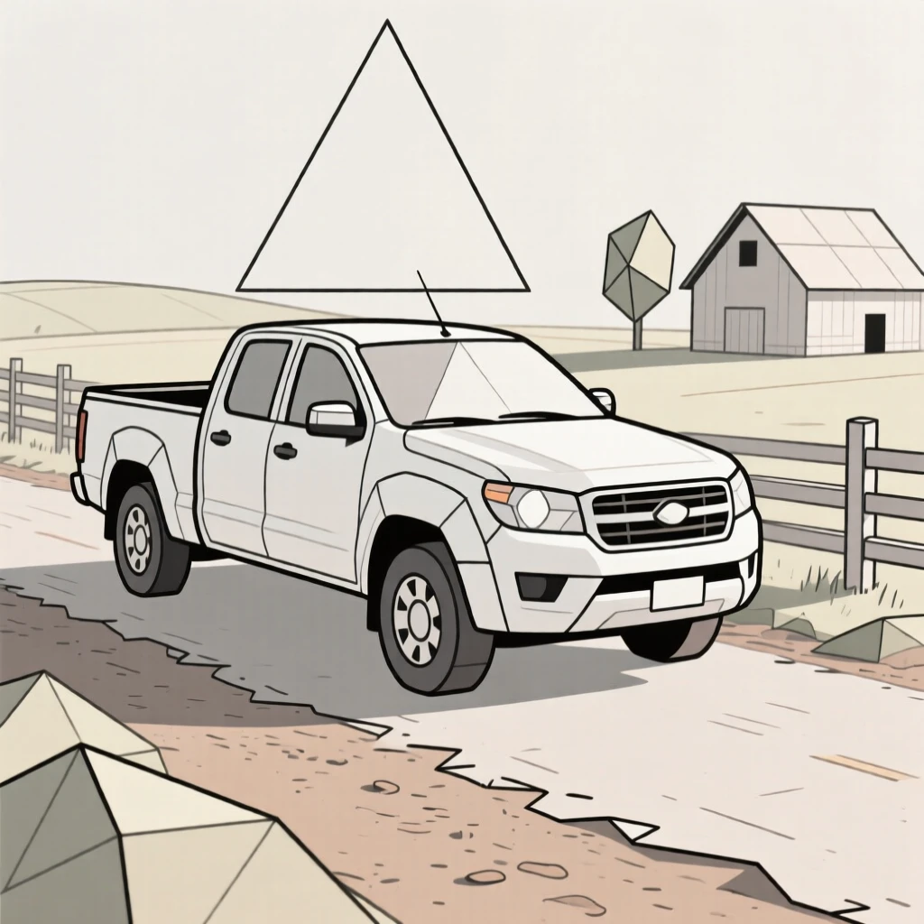 A pickup truck parked on a rural farm road