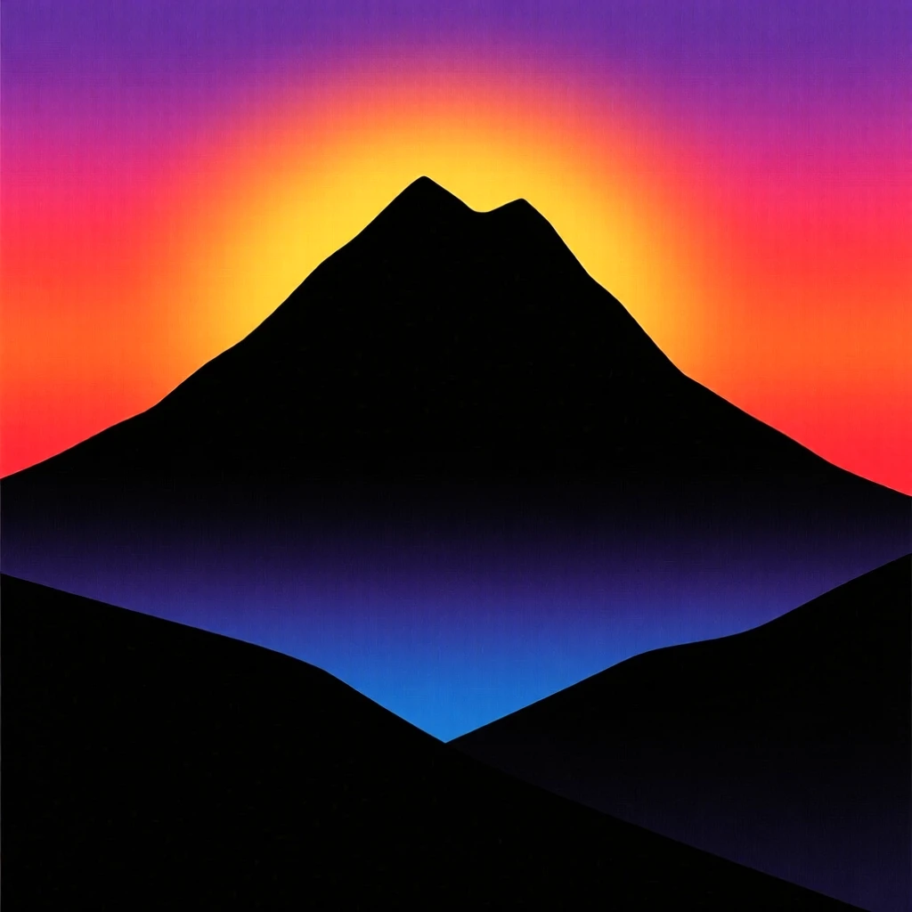 A single mountain peak catching the first light of sunrise while the valley below remains in shadow.