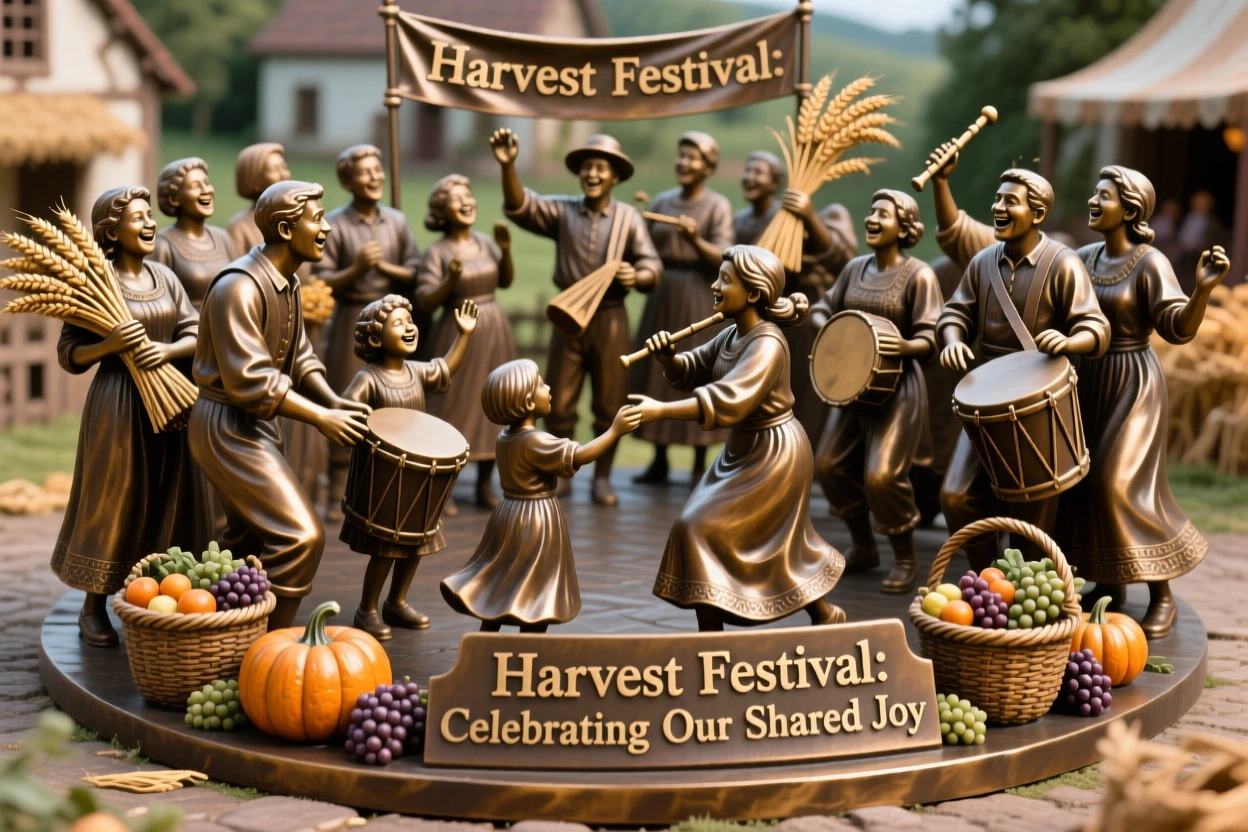 A village gathered for a joyful harvest festival, radiating heartfelt emotion and connection, celebrating shared human joy