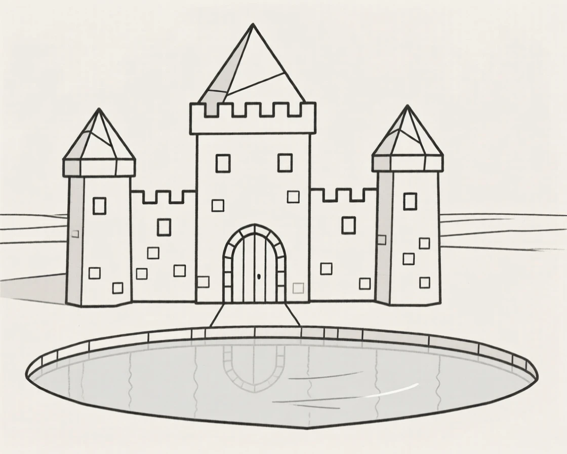 A medieval European castle surrounded by a moat