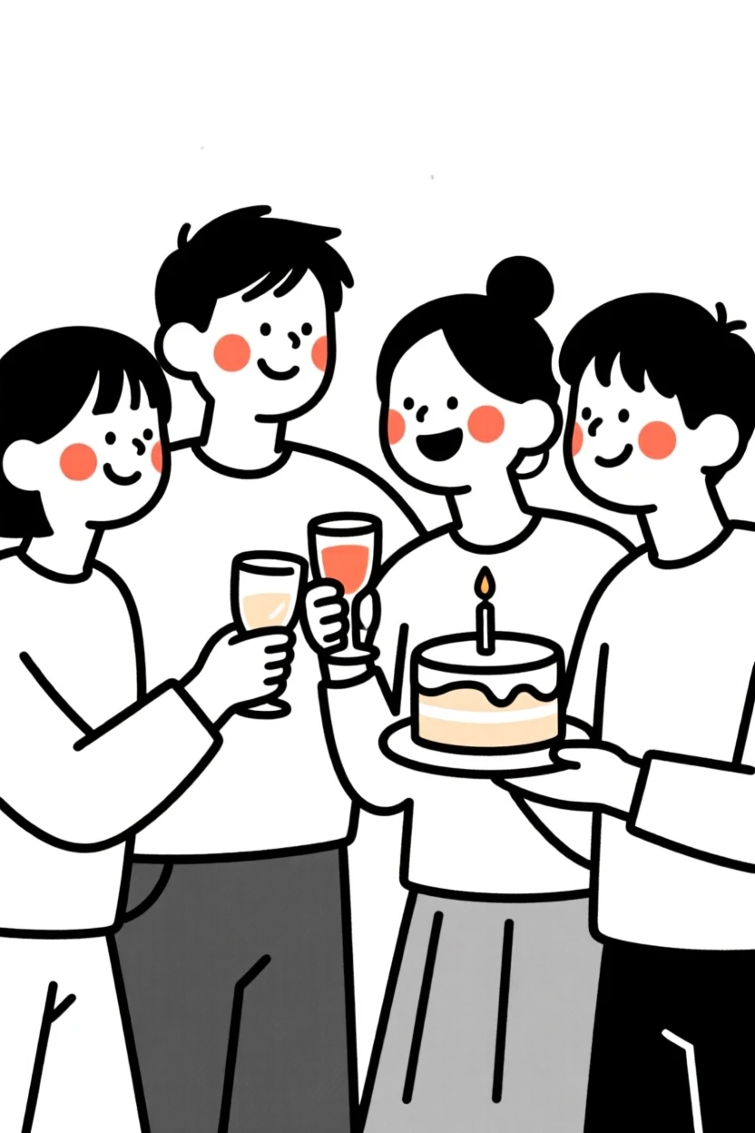 A group of friends celebrating a milestone birthday.