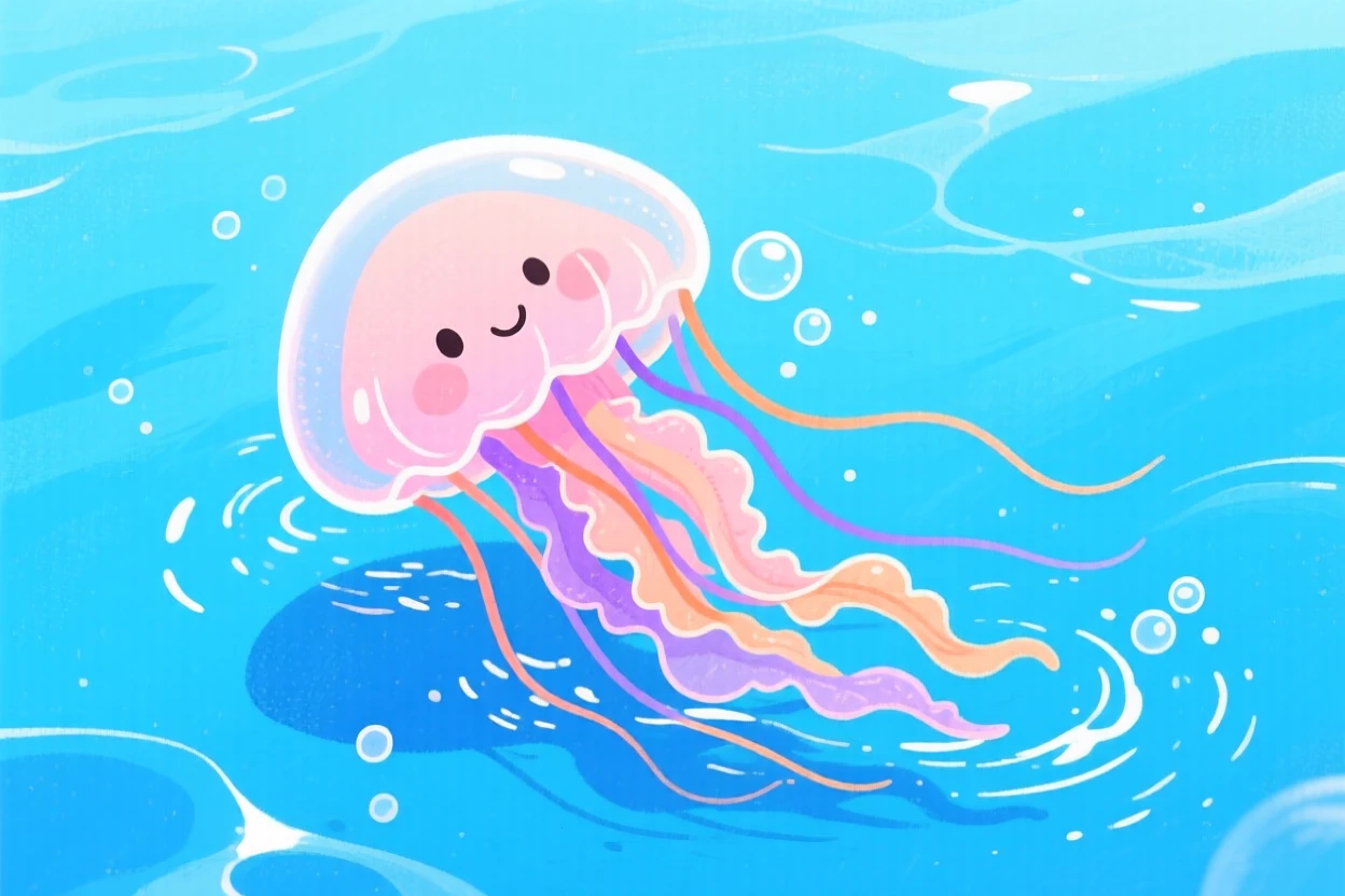 An exciting view of a jellyfish drifting gracefully through blue water.
