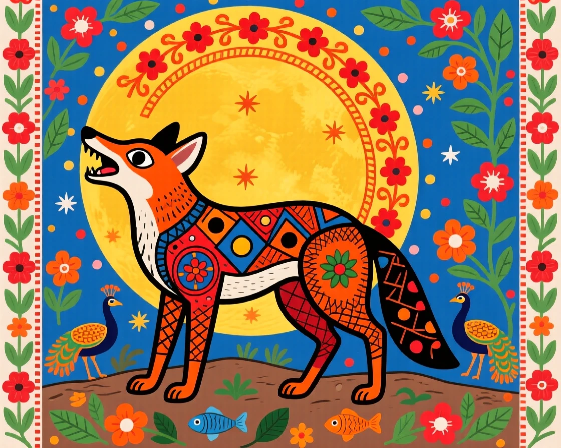 A jackal calling out beneath a rising harvest moon.
