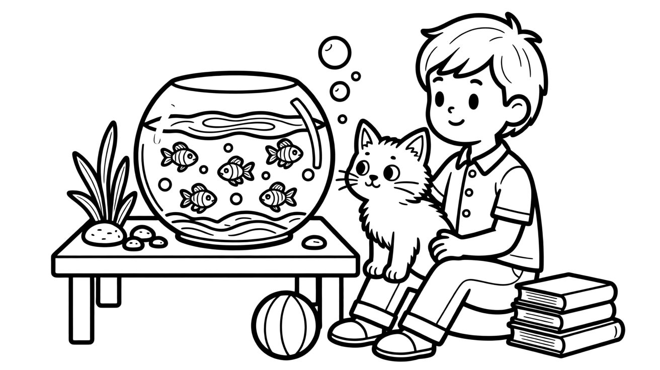 A kitten watching fish swim inside a glass bowl