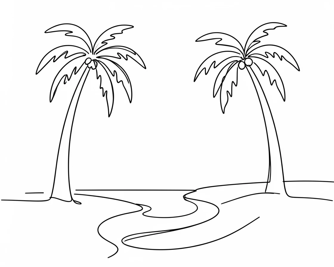 A secluded cove beach framed by tall palm trees